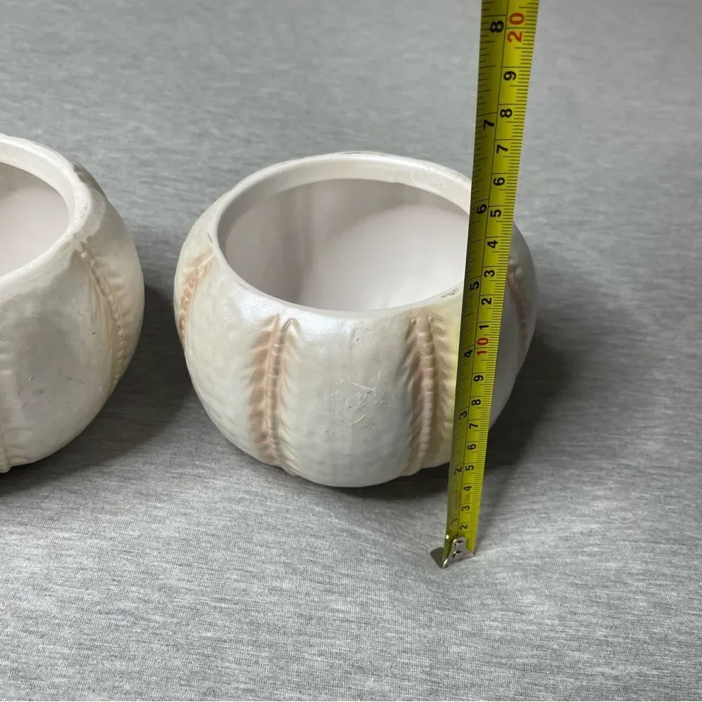 Target Biege 5” Round Pumpkin Ceramic Planter Pot 2 PCS. Set